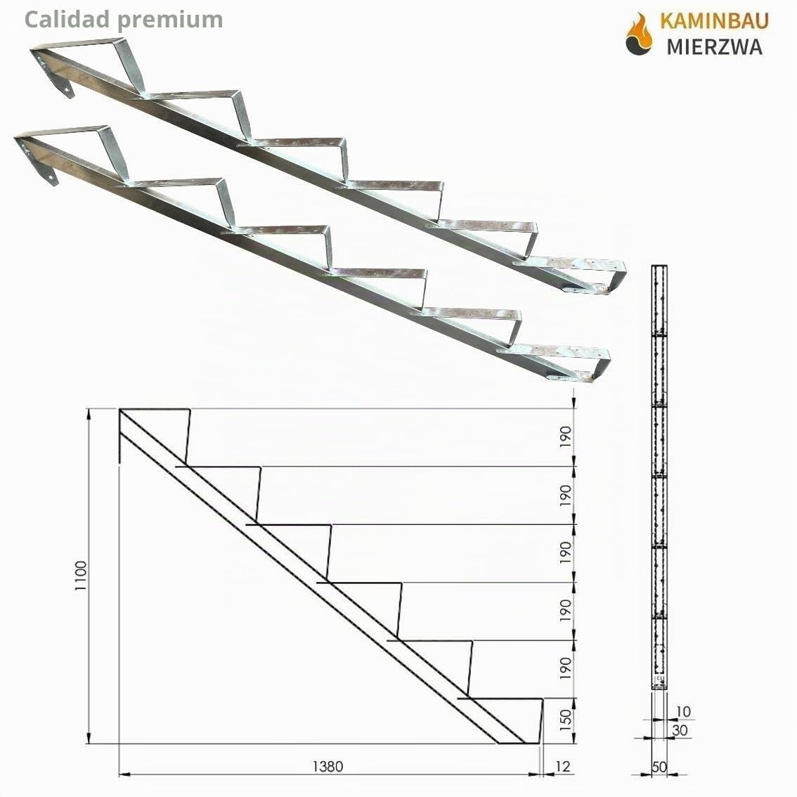 Marco de escalera de madera, galvanizado/a elección, de 2 a 6 escalones (6 escalones)