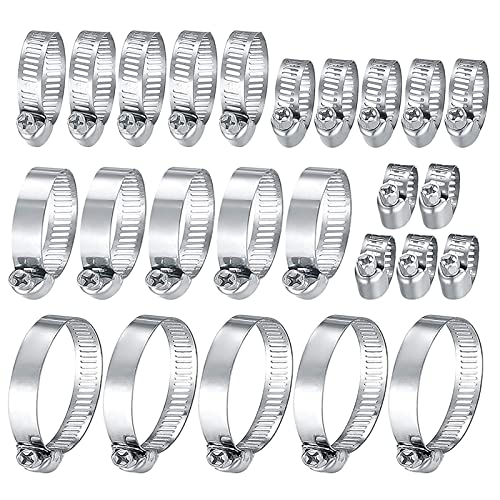 Hose Clips Adjustable 6-51mm Range 25pcs Stainless Steel Jubilee Pipe Clips Assorted Hose Clip Pipes Tube Clamp Kit for Securing Hose Connections