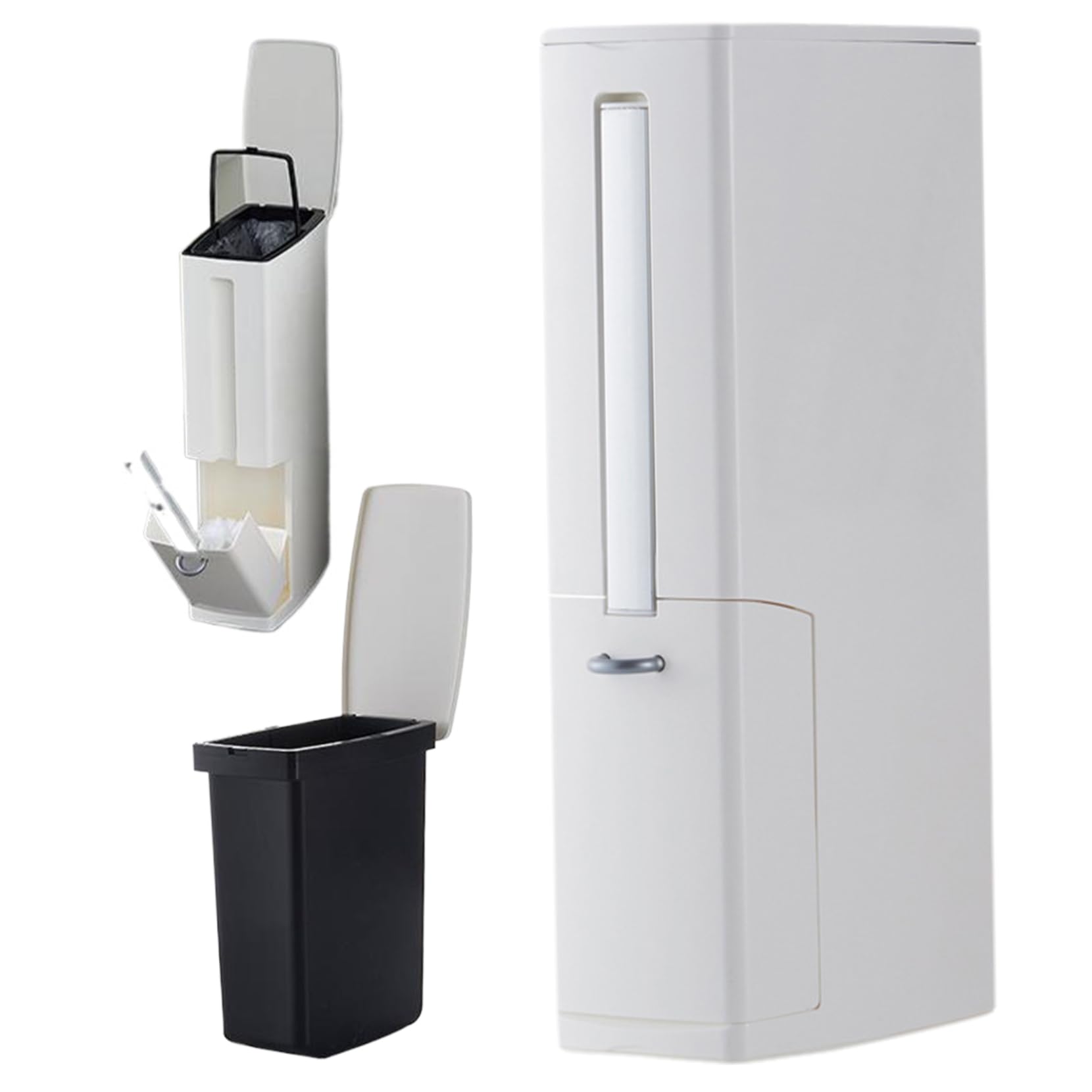 Cubo de basura rectangular delgado 4.5L con acabado premium y cepillo de inodoro 7