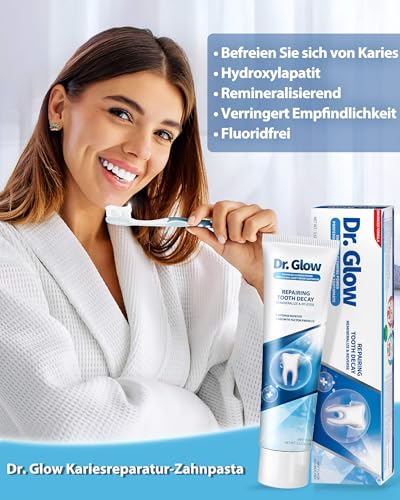 Dr. Glow Kariesreparatur Zahnpasta für Erwachsene, Remineralisierende Hydroxylapatit Zahncreme, Zahnpasta Ohne Fluorid Zahnpflege bei Karies, Zahnreinigung, Zahnfüllung & Zahnschmelzreparatur, 100g – Bild 4