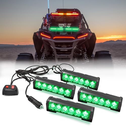 FOXCID 4 X 6 LED 9 Modes Traffic Advisor Emergency Warning Vehicle Strobe Lights for Interior Roof/Dash/Windshield/Grille/Deck Universal Waterproof Green