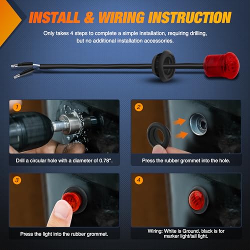 Image of Nilight 3 /4 inch Round Marker Light 10PCS Red LED Clearance 2 Connectors | Side Indicator Bullet Lights IP68 Waterproof For Trailer Truck Camper Van Boat Bus Accessories, Safety Lamps