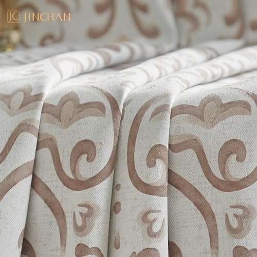 Jinchan Blackout Valance Floral Curtain For Kitchen Living Room Room Darkening Vintage Country Farmhouse Valance Damask Medallion Printed Window Treatment Rod Pocket 1 Panel 16 Inch Taupe thumb #3