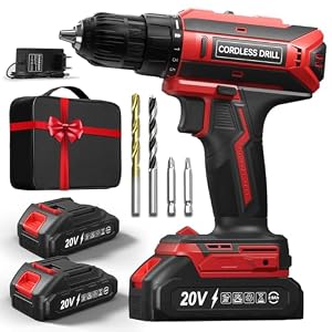 Akkuschrauber mit 2x 2000mAh Akkus, 20V Akku Bohrschrauber Set 42Nm Max, 2-Gang Akku-Bohrmaschine, Kompatibel mit Makita Akku, 25+1 Drehmomentstufen, 10mm Bohrfutter, LED, Für Reparatur und DIY Rot