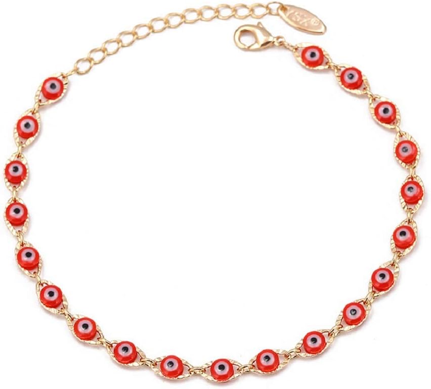 Dainty Evil Eye Bracelets Enamel Beads Lucky Charms Chain Ankle Bracelet Handmade Adjustable Beaded Jewelry for Women B08HGVGWFV