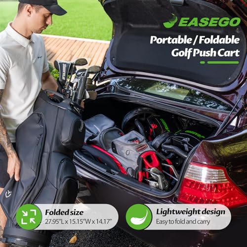 Image of EASEGO Golf Push Cart 3 Wheel : Golf Bag Cart Foldable with Phone Holder /Cup /Umbrella Holder Compact Golf Pull Carts Quick Fold Golf Caddy Push Carts with Large Wheelbase for Different Terrain