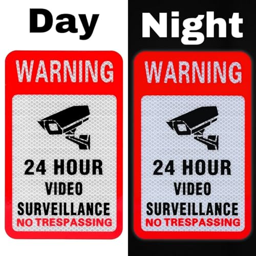 Image of CVANU Reflective CCVT Surveillance (Set of 10) Self-Adhesive Bold Security Notice Vinyl Sign Sticker Decals for Shops| Offices| Parking Areas (5.9X4inch) Red 865