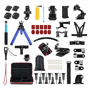 Andoer 60-in-1 Action-Kamera Zubehör Set, kompatibel mit GoPro Hero9/Hero8/Hero7 Max 7 6 5 Insta360 Xiaomi YI Action-Kameras mit Tragetasche