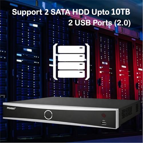 Image of PRAMA PT-NRAS2A32-K2 32 Channel AIsense Network Video Recorder with H.265+ Compression, 2 SATA Interface Supporting HDD up to 10TB Per HDD, 4K HDMI, Upto 80 mbps Incoming Bandwidth.