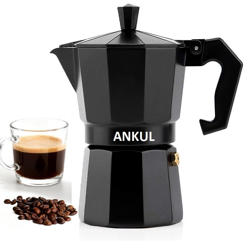 Image of ANKUL 2-in-1 Moka Pot Espresso Maker | Stovetop & Induction Compatible | 150ml Premium Aluminium | Italian Style Percolator Coffee Brewer | Brews 2-3 Cups | Espresso, Americano & More (150ml)
