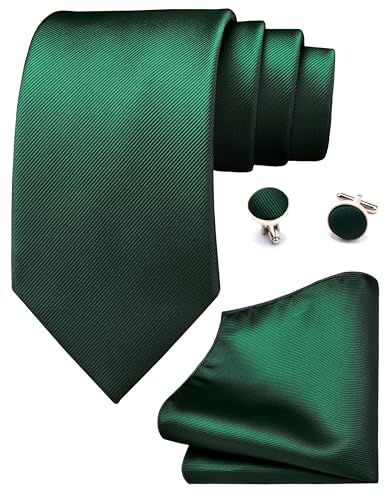 Image of GUSLESON 3.15 inch(8cm) Solid Color Necktie and Pocket Square Cufflinks Sets For Men + Gift Box