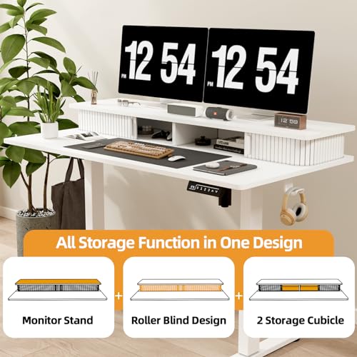 Image of JOY worker 48 inch Electric Adjustable Standing Desk with Storage Monitor Stand