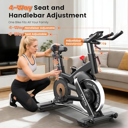 Image of Exercise Bike for Home, Quiet Adjustable Magnetic Stationary Bike for Home Cardio with App Compatible, Spin Bike with 400 lbs Capacity, Spinning Bike with Heart Rate Monitor,Comfort Seat /Alloy Pedals /LCD Monitor
