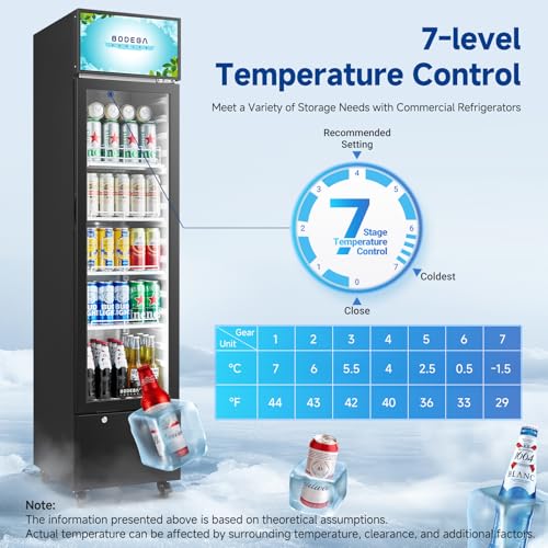 Image of BODEGACOOLER Commercial Refrigerators, Drink Fridge with Glass Door, Tall Beverage Cooler, Single Door Display Refrigerator, for Beer, Soda, 7.71 Cu.ft Capacity