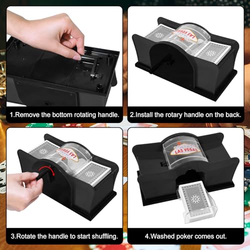 kartenmischmaschine manuell 1-2 decks, mischmaschine karten, kartenmischer mit Kurbel, karten mischgerät für skip bo, Poker, Blackjack, uno mischmaschine für Kinder, Erwachsene & Großeltern - Schwarz