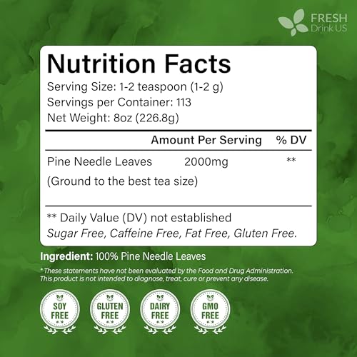 Image of FreshDrinkUS, Premium 8oz Pine Needle Leaves Herbal Tea - Dried Loose Leaf Pine Needles - Naturally Fresh & Aromatic Caffeine-Free Herbal Tea. Sugar-Free. Vegan