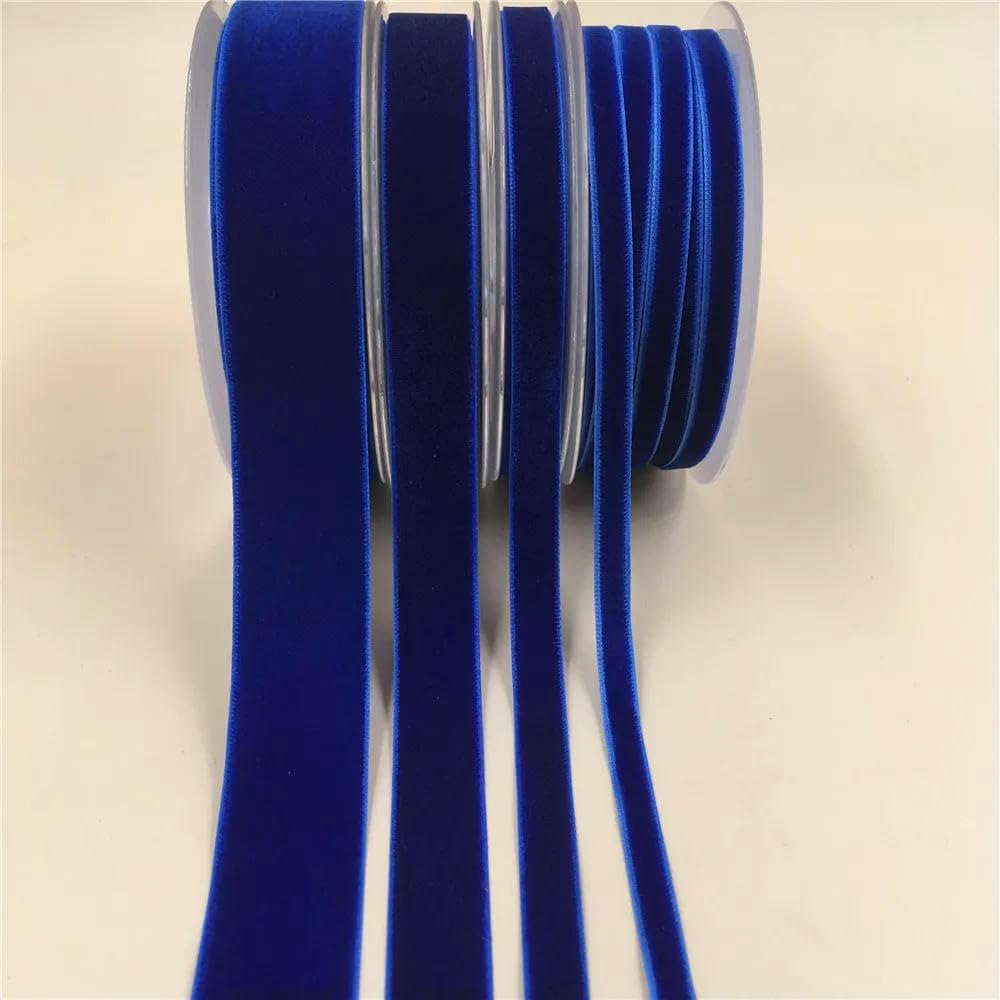 Cinta de terciopelo de una sola cara de 6/9/15/25 mm para envolver ramos hechos a mano, decoración para fiestas, hogar y Navidad - Azul real V014-9 mm x 200 yardas