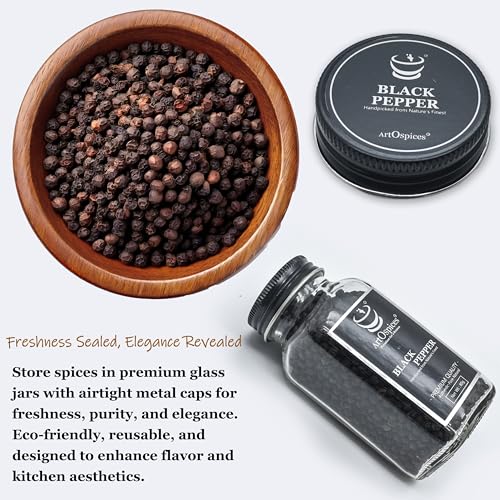 Image of ArtOspices Whole Black Pepper (Kali Mirch) 80g | Idukki Spices | Bold Black Peppercorns | Fresh Aromatic -Kerala | 100% Natural Sun-Dried | Premium Glass Jar