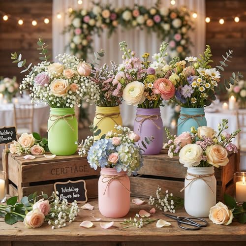 6 Pcs Pastel Mason Jar Centerpieces for Tables...