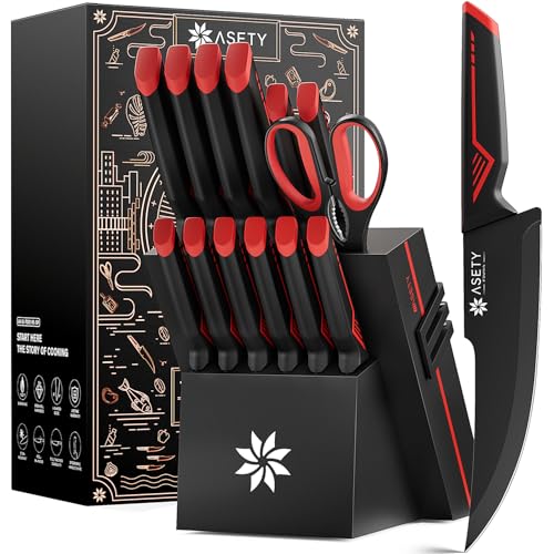 Knife Set - 15 PCS Kitchen Knife Set with Built-in Knife Sharpener Block - Stainless Steel Knife...