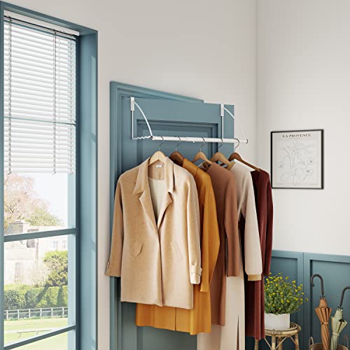 Tajsoon Over The Door Closet Valet, Expandable & Adjustable Over The Door Clothes Organizer Rack And Door Hanger For Clothing Or Towel, Drying Clothes, Bathrooms, Fits Doors Up To 1¾”, Metal, White #TOP1