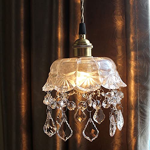 Suspension en verre cristallin lanterne E27 style pluie antique