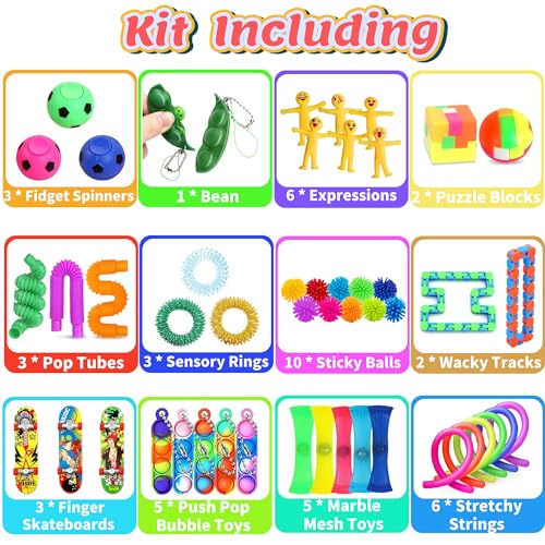 Chennyfun Stressabbau Spielzeug Set, 80Pcs Sensory Zappeln Anti Stress Spielzeug-Infinity Cube Sensorisches, Einhorn Fidget Toys Für Kinder Und Angst Mit Angstlust, Autismus Und ADHS