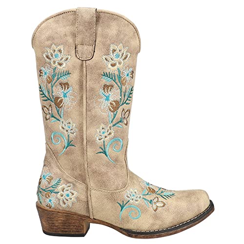 Roper Women’s Riley Floral Western Boot – 12-1/4” Shaft – Vintage Cowgirl Boots, Snip Toe Cowboy Boots for Women, Flexible Outsole & Padded Insole, Bronze, 10 Wide