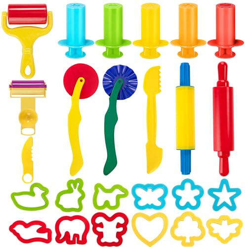 Il miglior aiutante dei bambini Varie forme di strumenti per la pasta da gioco per i bambini per tagliare, modellare, pressare, versare o rotolare, e forme cave di animali, alberi di Natale, stelle e altro (colori casuali).