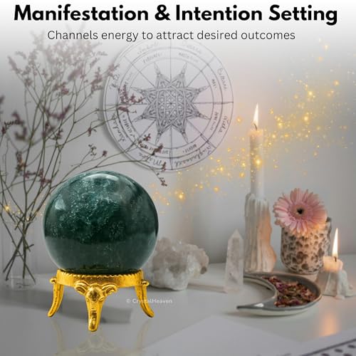 Image of Certified Moss Agate Crystal Ball for Meditation - Premium Crystal Vastu Items for Home and Feng Shui Items for Good Luck - Ideal for Pooja Supplies and Spiritual Practices (1.5 inch Inch)