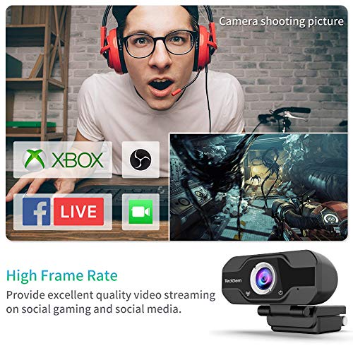 PC Webcam, TedGem 1080P Full HD Webcam USB Desktop & Laptop Webcam Live Streaming Webcam with Microphone Widescreen HD Video Webcam 90-Degree Extended View for Video Calling (HD Webcam)… (Black) - Thumbnail 6