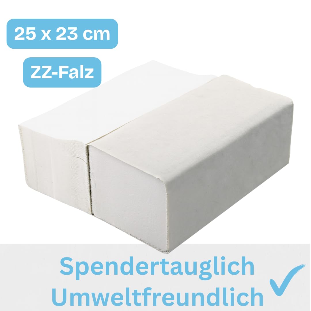 Enpack Pakla 4000 Blatt Weiße Papierhandtücher - 2-lagig, 25 x 23 cm ZZ-Falz - Universal Einweghandtücher für Spender - Allzweck Papiertücher - Einmalpapier, Spendergeeignet