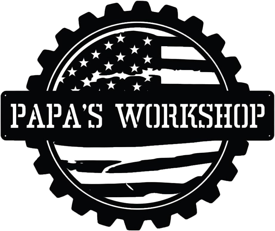 Personalized Papa's Work Shop Metal Sign, Custom Name Fathers Day Sign for Dad, Dad's Workshop Wall Art Tool Signs Man Cave Repair Room Garage Decor, Father’s Day Birthday Gifts for Daddy Grandpa (Style 4)