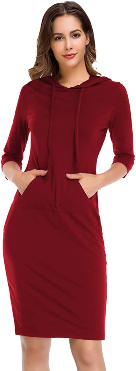 Clearlove Women's Stripe Pocket Knee Length Slim Pullover Hoodie Dress - Image 2
