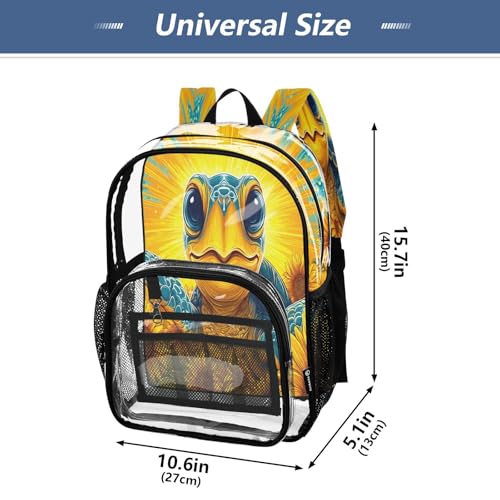 Turtle Sunflower Floral Clear Backpack Heavy Duty See Through Transparent PVC BookBag for Kids Boy Girl School Work4