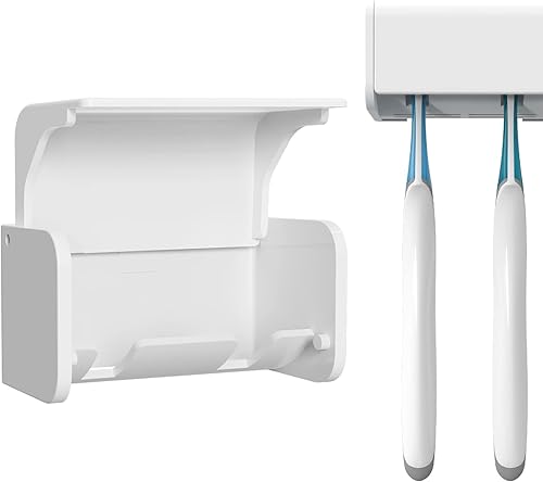 Miniatura 26 de Soporte para cepillos de dientes montado en la pared con cubierta para baño, 2 ranuras organizador de almacenamiento de cepillos de dientes para