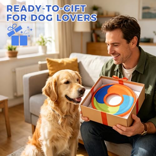 Image of Mihachi Flying Disc Dog Toy, Interactive Water Floating Flyer Lightweight Catch and Fetch Toys for Small Medium Large Dogs, Durable Oxford Cloth Fabric with Soft Edges,Pet Outdoor Exercise Toys,Orange