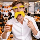 Yellow Mustache and Eyebrows, Funny Cosplay Costume Accessories, Reusable Stick-on Fake Beard Mustaches Bushy Eyebrows for Dressup Day Halloween Party Favors Men Women 1