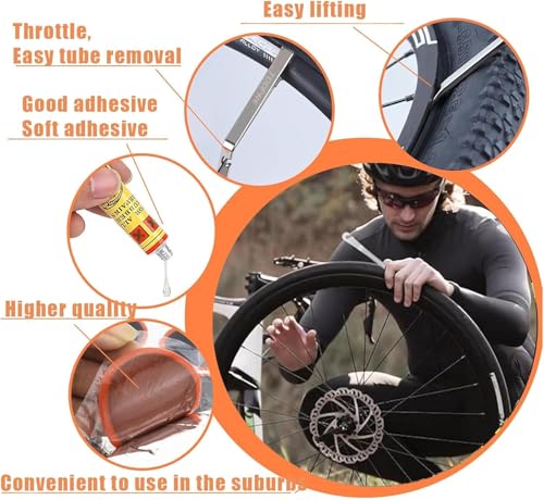 AONAT 56 Piezas Kit Pinchazos Bicicleta, Parches de Reparación de Bicicletas, Parches Bicicleta Autoadhesivo Kit con Palanca para Neumáticos y Lima Metálica para Bici de Carretera/Montaña/Motos - imagen 5