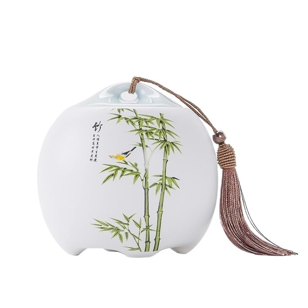 DFHS46JK Kitchen Jars Ceramic Tea Canister With Sealed Lid And Tassel Household Coffee Candy Storage Jar for Sugar(Green,Large)