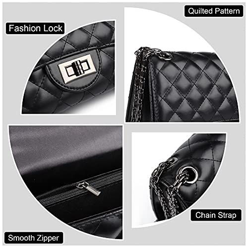 Gladdon CT36065-BLACK Quilted Leather Crossbody Purse For Women Trendy Ladies Shoulder Bag With Chain Designer Purses Black thumb #4