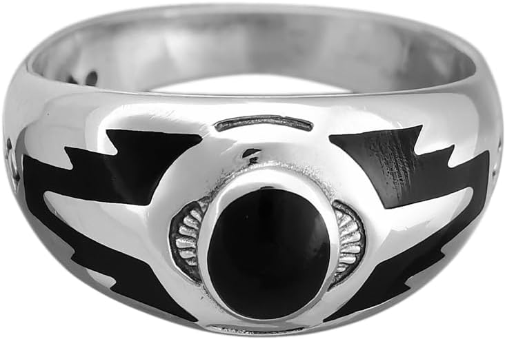 Vista 5 de 925 Sterling Silver Black Resin Sleeping Beauty Ring, Southwestern Design, Handmade Silver Band, Handcrafted Native Jewelry