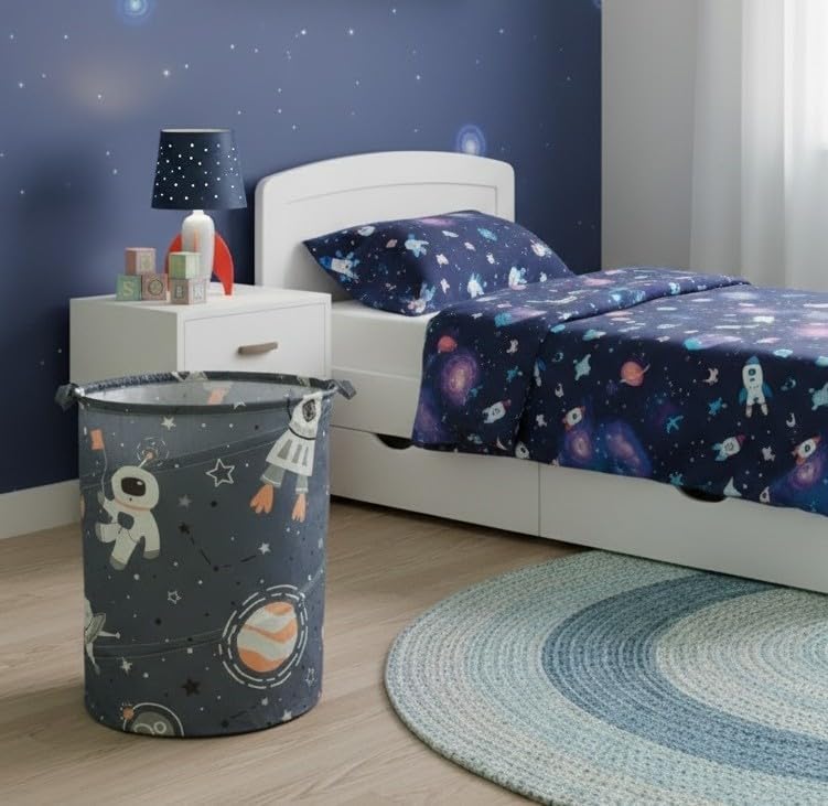 Laundry Hamper for Kids – Large Capacity, Fun Cartoon Design, Easy Storage & Transport (Space Planet Laundry Hamper) image 5