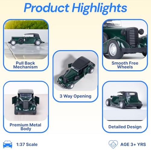 Image of Metal Die-cast 1:37 Vint Car with Top - Green