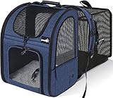 Pecute Transportin Gato Mochilas para Gatos y Perro Bolsa para mascotas Expandible y Plegable, Carga Máxima 8 kg, para viajar en tren / automóvil / restaurante / avión, Gris (Azul, Ventana de malla)