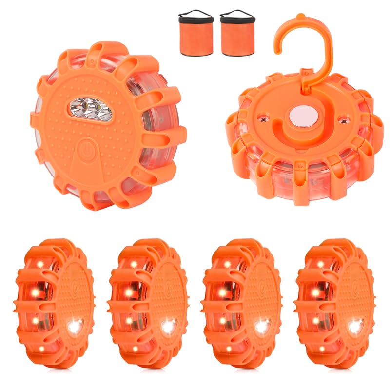 Qiping 6 Gyrophare LED avec aimant et crochet, Fonctionnant sur piles avec 9 Modes de clignotement, feu d'avertissement LED pour voitures, camions,...