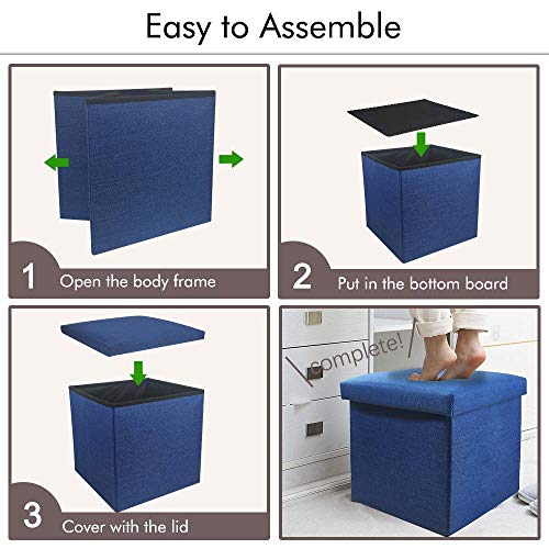 Image of Luxury Furniture Square Foldable Storage Ottoman Coffee Cube Table Multipurpose Foot Rest Short Children Sofa Stool Bench for Bedroom Home Office X-Large Size (Medium, Blue)