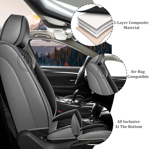Image of Car Seat Covers Full Set for Subaru Forester 2000-2026, Waterproof Nappa Leather Car Seat Cover, Full Coverage Car Seat Covers Sets(5 Seats /Gray Black)