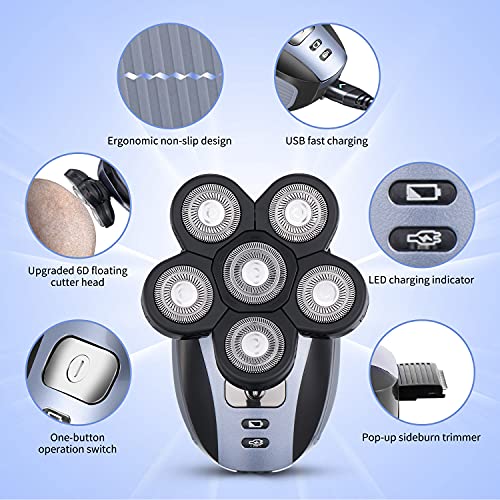 Image of Head Shavers for Men Upgraded 5 in 1 Multifunctional Bald Head Shaver Grooming Kit Cordless Electric Razor for Men Rotary Mens Head Razor Rechargeable Razors for Bald Man Waterproof (Blue)