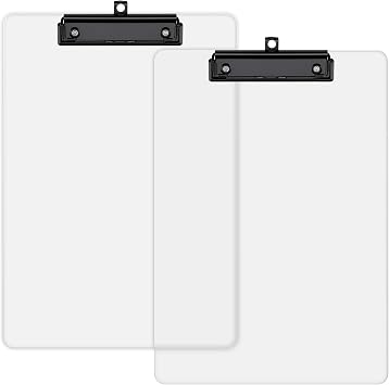 Large 8.8x12.5in Acrylic Clip Boards Fit A4 8.5x11 Letter Size, 3mm Thick 2PCS Working Accessories Smooth Writing Board with Convenient Hanging Hook for Home Office School Use, Hold 80 Sheets
